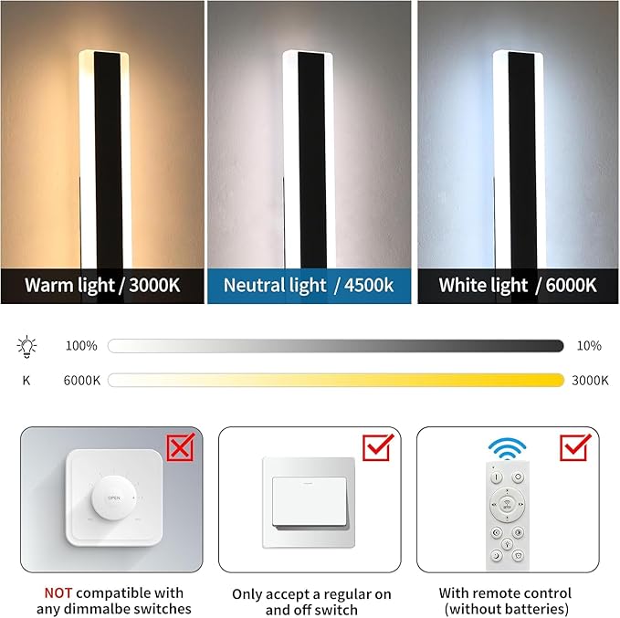 2 Pack 31.4inch Modern Outdoor LED Wall Sconces, Dimmable 3000K-6000K with Remote Control, IP65 Waterproof Black Aluminium Long Exterior Wall Light Fixture for Porch, Patio, Garage, Yard
