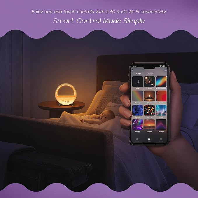 Dekala 5G Arches Gradual Sunrise Alarm Clock with Wireless Charging Sunset White Noise Sleep Sound Machine Loud Alarm Clock for Heavy Sleepers Bluetooth Speaker Night Light Touch/App/Button Control