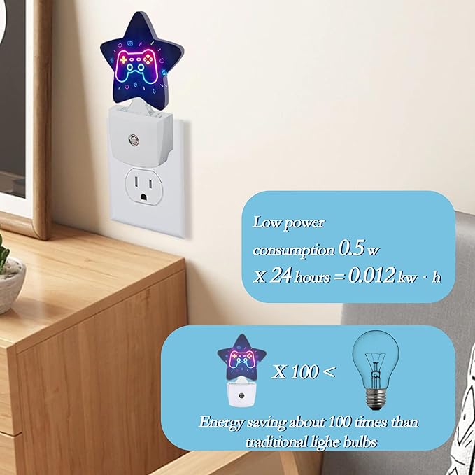 Game Neon Plug-in Night Light with Dusk-to-Dawn Sensor for Bathroom,Bedroom and Hallway Sleep Friendly Lamp for Women/Girls/Boys Gift,0.5w