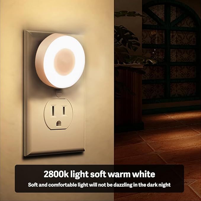 VAVOFO LED Night Light with Auto Sensor, 4 Pack, 2900-3200K Warm White, Plug-in Wall Night Lamp, Soft Glow, Energy Efficient, Ideal for Bedroom, Hallway, Nursery, and Bathroom（White）