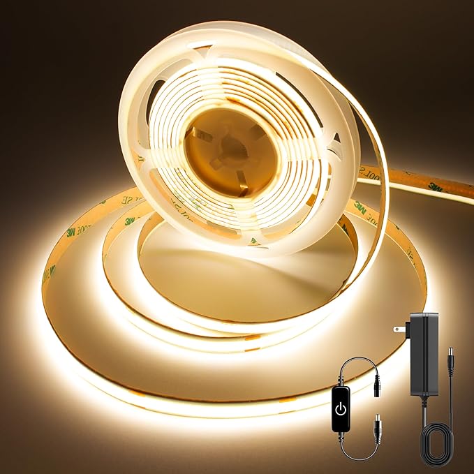 COB LED Strip,LED Strip Lights 3M/9.84ft,Touch Dimmable LED Strips,CRI90+,3000K Warm White cob led,960LEDs,24V LED Tape Lights,Indoor for Bedroom, Kitchen, TV, Mirror,Cabinet