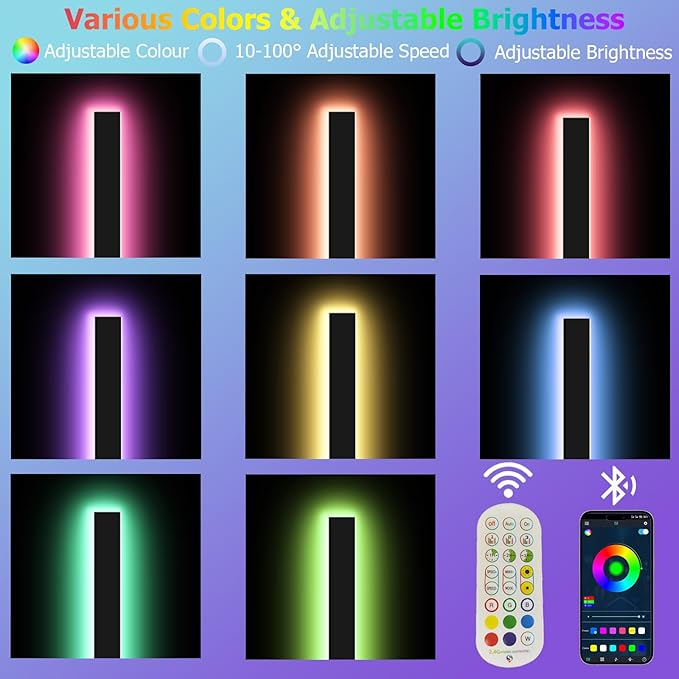 RGB Outdoor Wall Lights Exterior,24in 2PC Modern Outside Linear Wall Sconce,IP65 Waterproof Contemporary Proch Light with Remote and APP Control,Timer Schedule,for Garage and Entrance