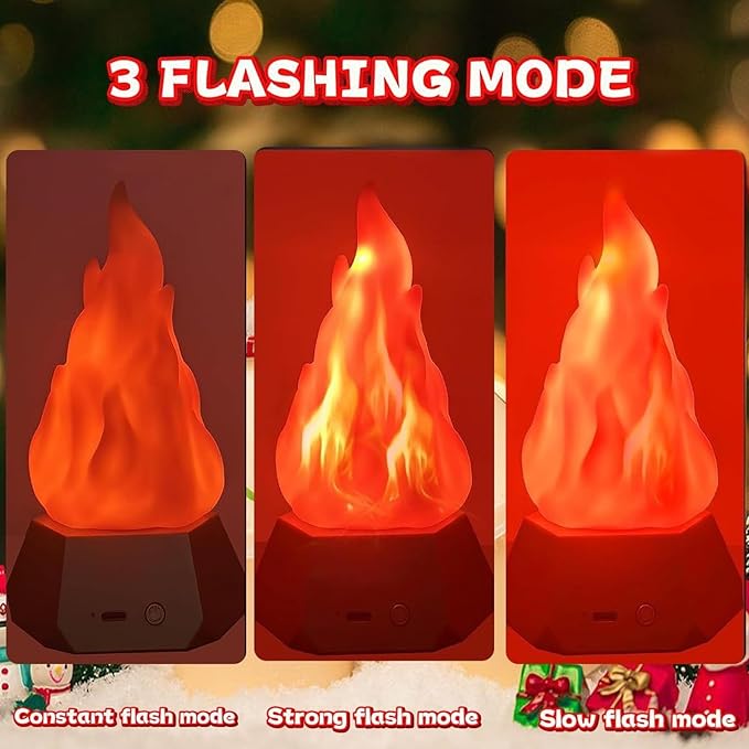 Flame Night Lamp, Rechargeable Campfire Light, 3 Mode Lamp with Flickering Glow Effect, Decorative with Sturdy Compact Design, Night Light, Soft Lighting for Children Nursery Bedroom Party Holiday