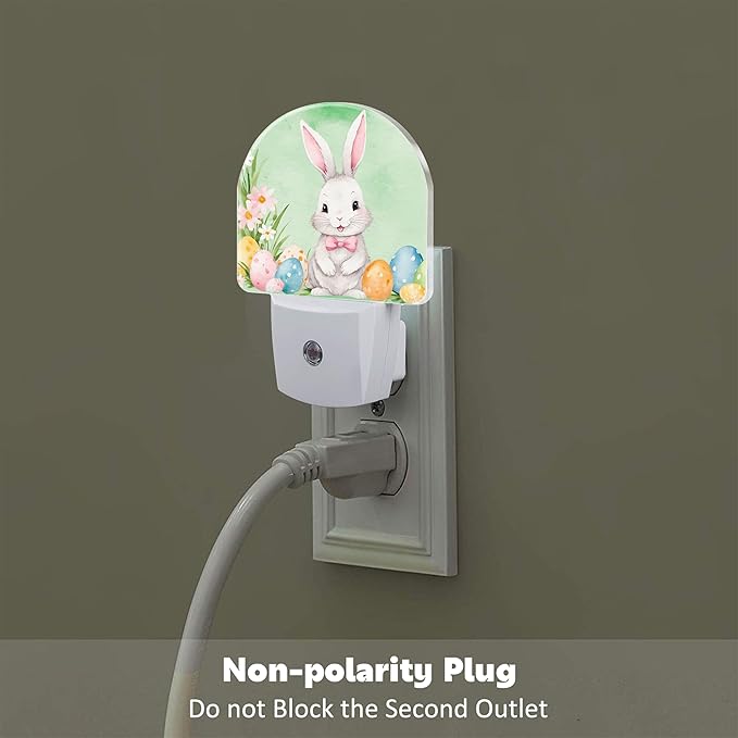 Cute Easter Bunny and Eggs Night Light, Easter Rabbit and Flowers Dusk to Dawn Night Light Plug in,0.5w Energy Saving Sleep Friendly NightLight for Kids Boys Girls Home Decor