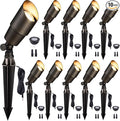 Gardenreet LED Low Voltage Spotlight - 12V AC/DC Bronze Outdoor Light Fixture, Brass Landscape Lights Hardwired, Weather Proof for Wall Wash Flag with Cool Light MR16 Removable Bulbs (10 Pack)