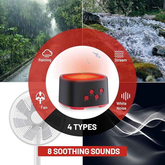 Red Light Sleep, White Noise Red Light for Sleep, 630-660nm Night, Multiple Brightness Options, Lamp Backed by Science for Adults & Kids Bedroom