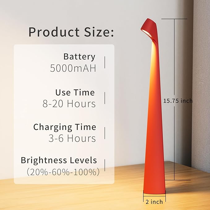 Table Lamps Cordless Rechargeable Battery Light, LED Desk Lamps Outdoor Portable Touch Lamps, Operated Wireless Portable Lamp. (Red)