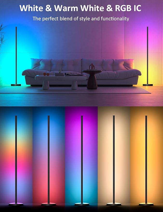 Corner Floor Lamp Pair, RGB IC Corner Lamps with APP and Remote Control, 16 Million Colors, Memory and Timing, Music Sync Color Changing Ambient Lighting for Living Room Bedroom Gaming(Ycord Type)