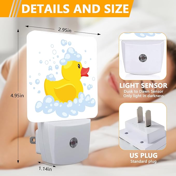 Night Light, Plug-into Cartoon Duck Nightlight White LED Lamp, Energy Efficient Decor Desk Lamp for Bedroom Hallway Stairs Bathroom