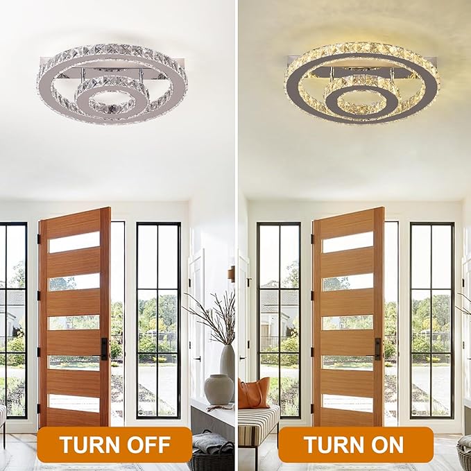 Crystal LED Ceiling Light Chandelier, Modern Semi Flush Mount Lighting Fixture Ceiling Lamp for Living Room, Dining Room, Bedroom, Kitchen Island, Entryway