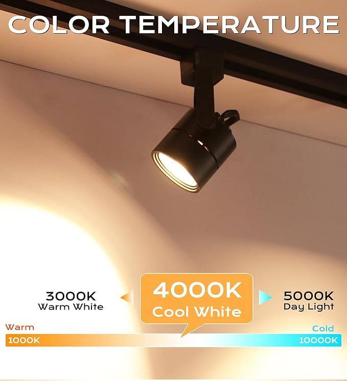 CLOUDY BAY 8W Dimmable LED Track Light Head,4000K Cool White CRI90+ True Color Rendering Adjustable Tilt Angle Track Lighting Fixture,40° Angle for Accent Retail,Black Finish,Halo Type- Pack of 6