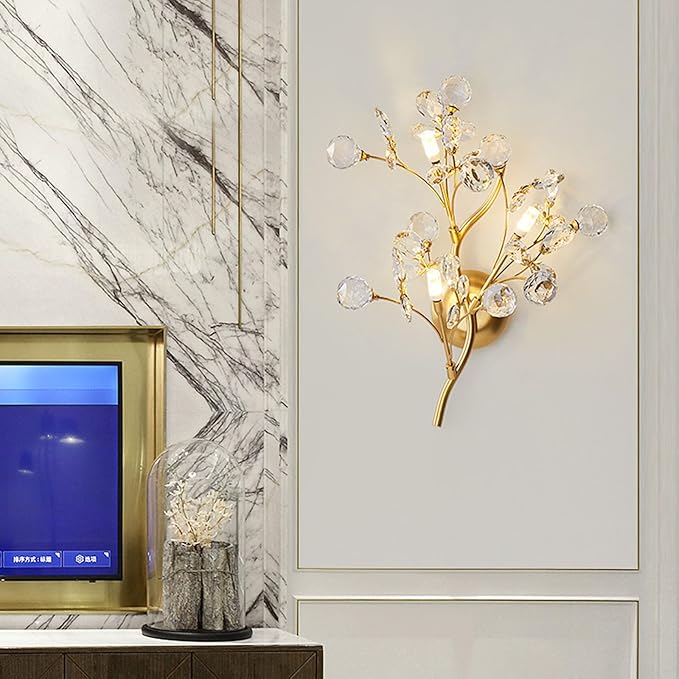 Modern Crystal Wall sconces 3 Light Flower Moulding Wall Light Fixtures Vintage French Wall Lamp Fixtures for Bedroom Living Room Corridor Restaurant Gold B8800 (3 Light)