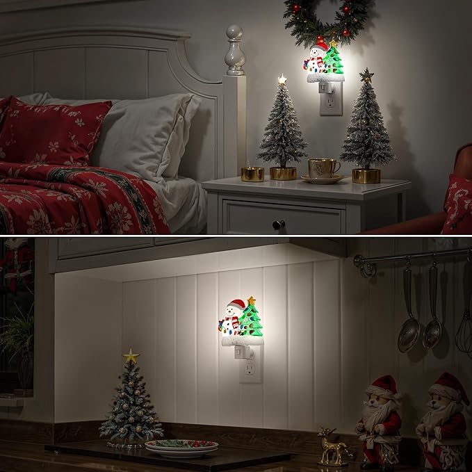 Briignite Snowman Christmas Tree Night Light, 5000K Night Lights Plug into Wall, Christmas Tree Cute Night Light for Kids, Plug in Nightlight with 360° Rotatable for Christmas Decor Party