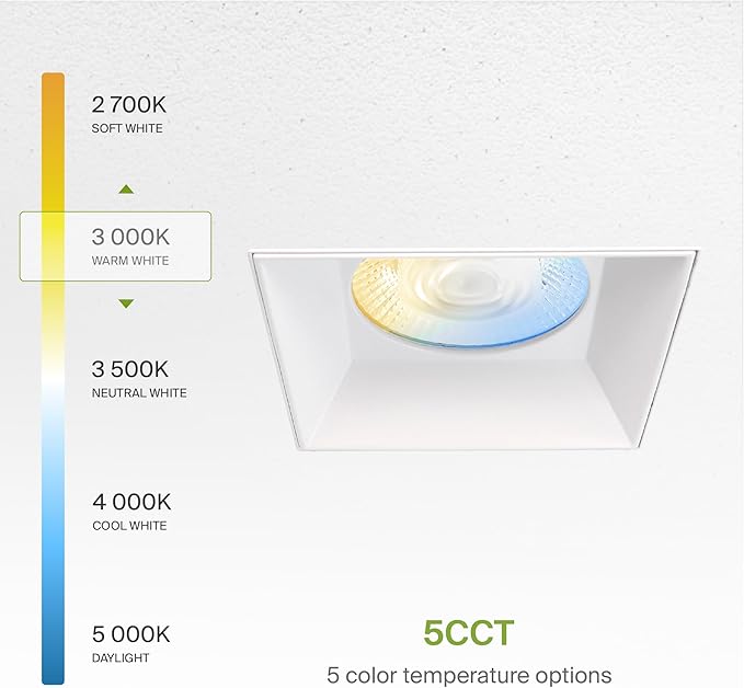 ASD Trimless LED Recessed Lighting 6 Inch, 24W 120V Square Commercial Downlight, Canless Dimmable Lights for Ceiling with J-Box, 5 CCT 2700K-5000K, CRI 90+, IC Rated, ETL, White