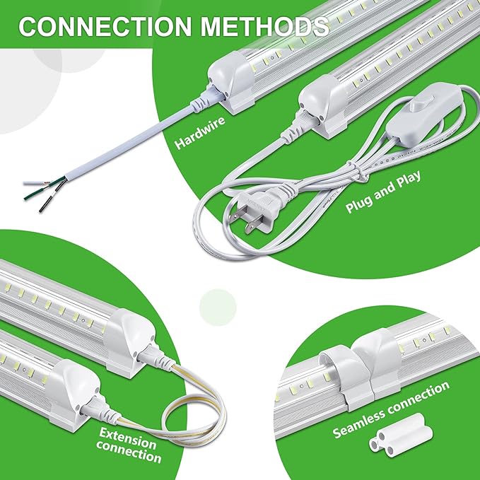 8Pack 4FT LED Shop Light Garage Lights,50W 6000K 7500LM White Light,Hanging/Surface Mount,T8 4FT Tube Lamp for Warehouse Workshop Basement,Linkable LED Shop Lights,Plug and Play