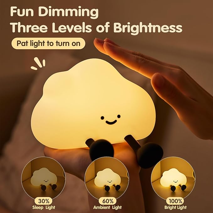 Cloud Night Light for Kids, Adorable Touch Night Lamp Silicone Dimmable LED Nightlight for Nursery Rechargeable Bedside Night Lights for Bedrooms Breastfeeding Holiday Gift for Boys & Girls