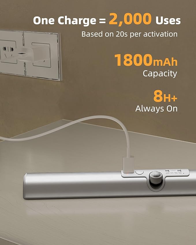 EZVALO Motion Sensor Closet Light, Rechargeable 1800mAh Battery-Operated LED Light, Rotatable Sensor, 3 Color Temperatures & Stick-On Light for Closet, Pantry, Stairs