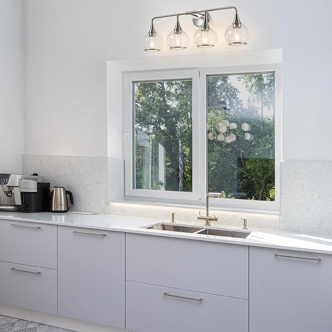 Brushed Nickel Bathroom Light Fixture 4 Lights Bathroom Vanity Lights Over Mirrors with Clear Glass Shade 30.7 inch Wall Sconce Lighting Bath(Exclude E26 Bulb)