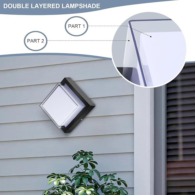 LED Porch Lights 12W 6500K Outdoor Wall Lighting Double-Layer Cover Aluminum Exterior Light Fixture IP65 Waterproof for Patio Stairway Garage Bedroom