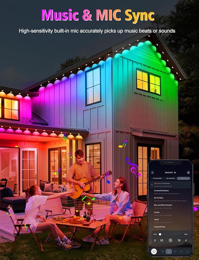 100FT Permanent Outdoor Lights, 60 LED Smart RGB&IC Outdoor Eave Lights with App/Remote Control, 209 Scene Modes, IP67 Waterproof Outside Light for House Party Christmas