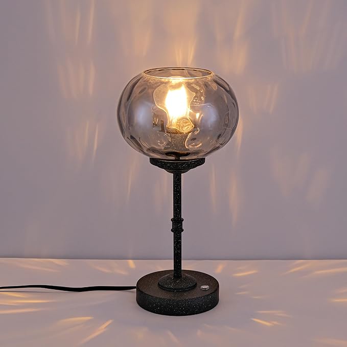 Hammered Glass Table Lamp Black Portable Dimmable Brightness Small Nightstand Light 3-Way Touch Control Stepless Dimming Bedside Bedroom Living Room