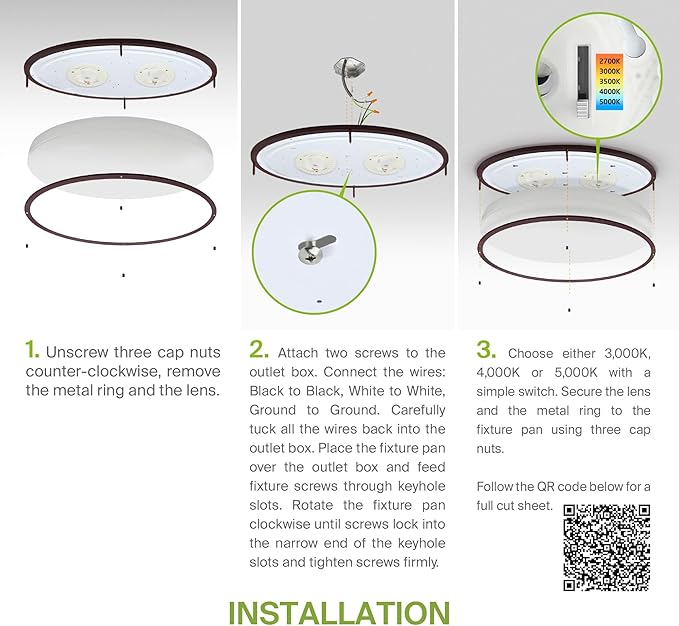 ASD LED 32" Oval Flush Mount Lighting, Close to Ceiling Light Fixture | 5CCT, Dimmable, ETL Listed | 50W 3960LM 2700-5000K 120V | Low Profile Double Ring Lamp | Dark Bronze, 2 Pack