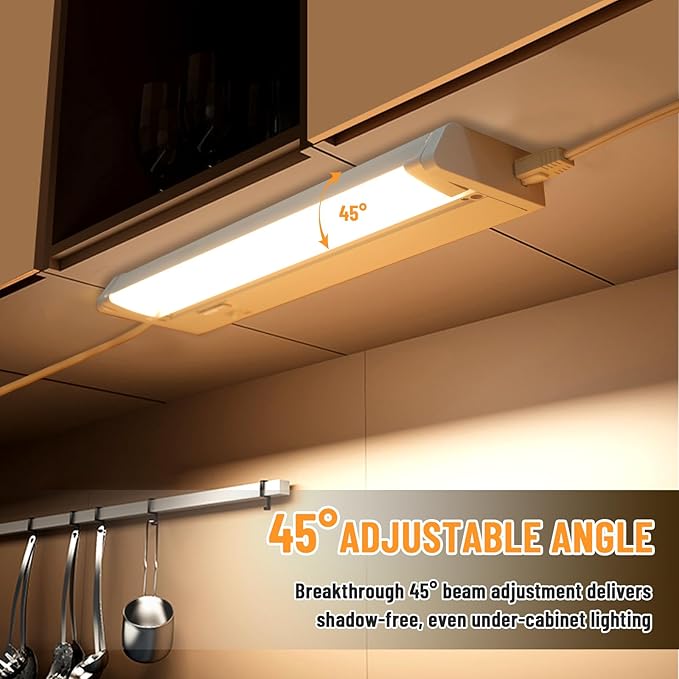 4 Pack 34" LED Under Cabinet Lighting Hardwired, 22W 1800LM 3CCT Adjustable (3000K/4000K/5000K), Plug-in Hardwired, Linkable Up to 10 Lights, 45° Rotatable Design