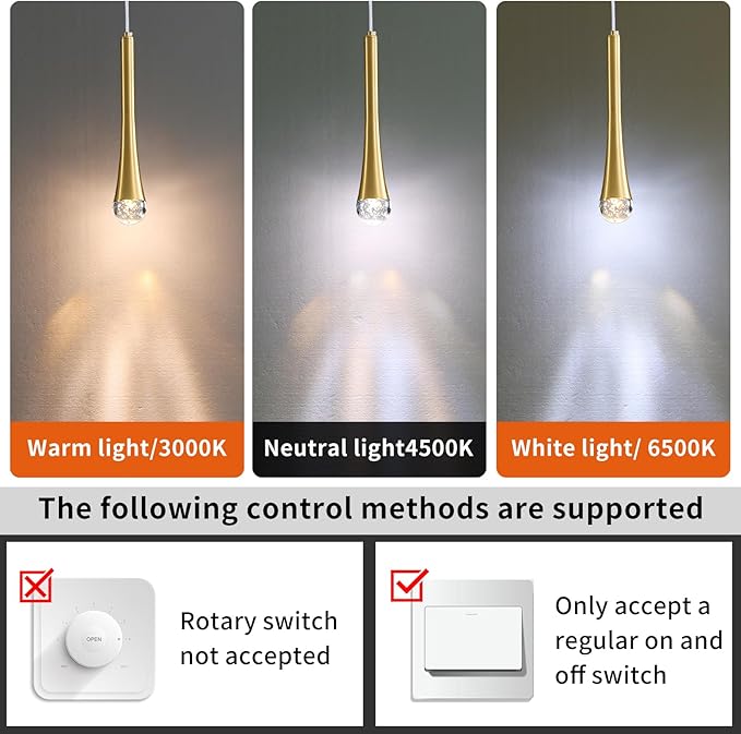 Modern Gold LED Pendant Light, Kitchen Island Ceiling Hanging Lights, Teardrop Bubble Crystal, 3 Color 2700K/4500K/6500K, Bedside Small Chandeliers Lamps for Bar, Dining Room, Bathroom, Hallway