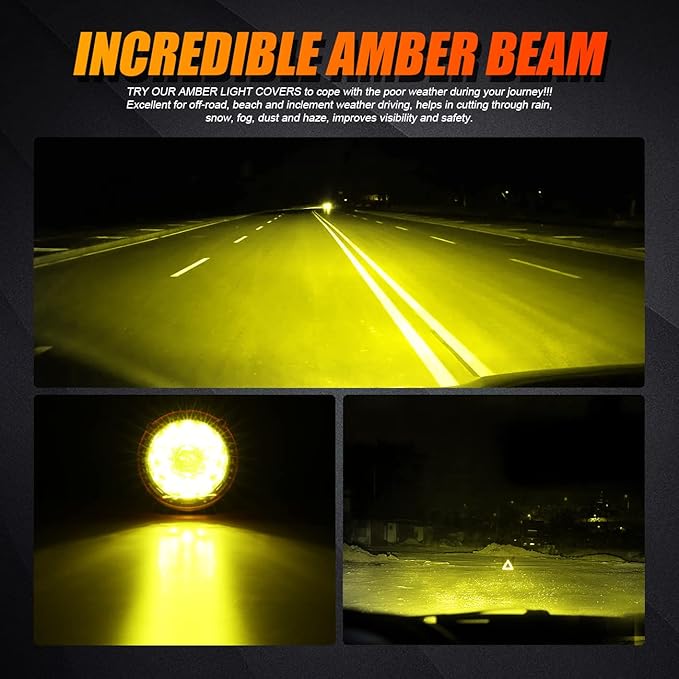 Auxbeam 7 Inch Amber Light Covers, Round Offroad Lens Covers, Amber Fog Filter, Yellow Tint Color Lens, 7" Diameter Lens Cap, Snap-on Design, 2 Packs
