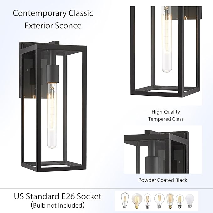 Bestshared Outdoor Wall Lantern, Anti-Rust Outdoor Wall Sconce Light Fixtures, Front Door Mount Light, Exterior Lighting Fixture, Porch Lamp with Clear Glass (Black, 3 Pack)