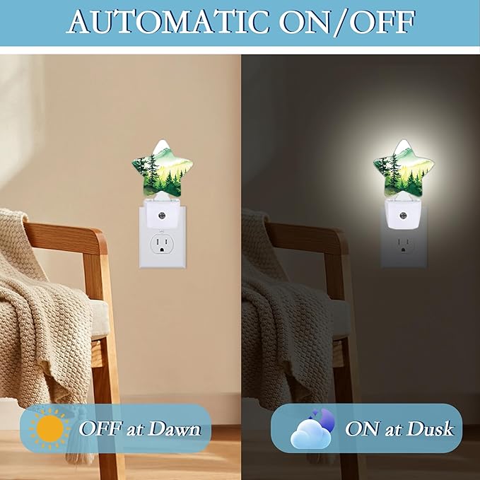 Watercolor Misty Forest Plug-in Night Light with Dusk-to-Dawn Sensor for Bathroom,Bedroom and Hallway Sleep Friendly Lamp for Women/Girls/Boys Gift,0.5w