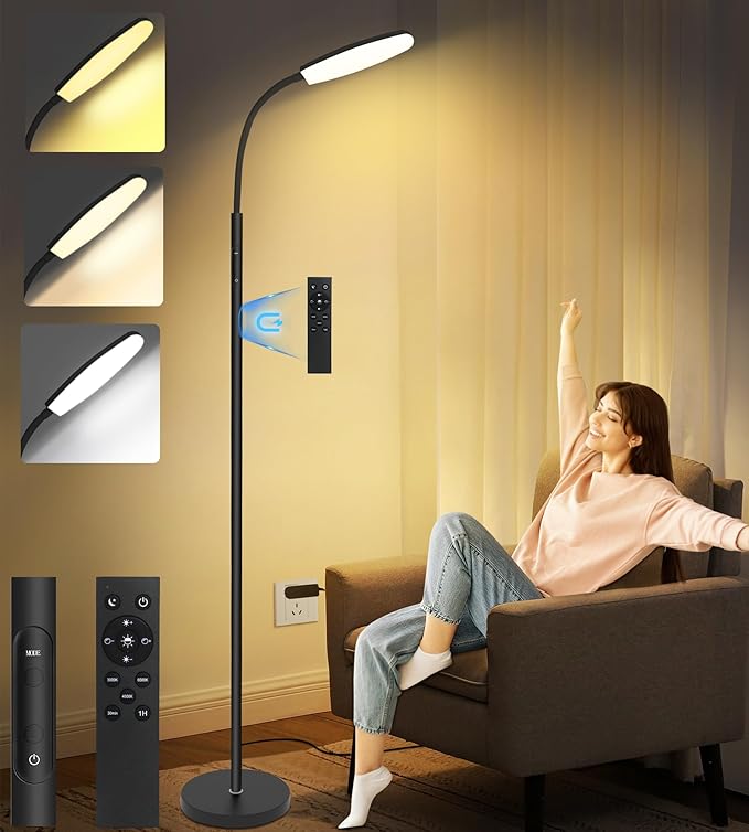 Light Therapy Lamp, 10000 Lux UV-Free Happy Therapy Lamp, Full Spectrum Sunlight Lamp with Remote Control, Light Therapy Floor Lamp with 10 Color Temperature & 6 Brightness & Timer-Black