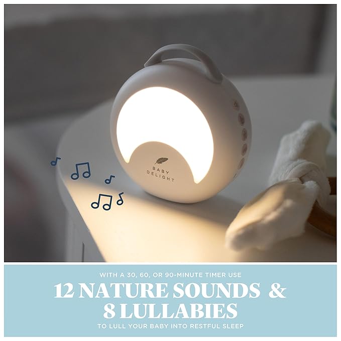 Baby Delight Dewdrop Sound Machine | Portable Baby Noise Machine & Travel Nightlight | 30 Sleep Sounds | Lullabies, Nature Sounds, White Noise & More | 8 Light Colors | Voice Recorder | Rechargeable