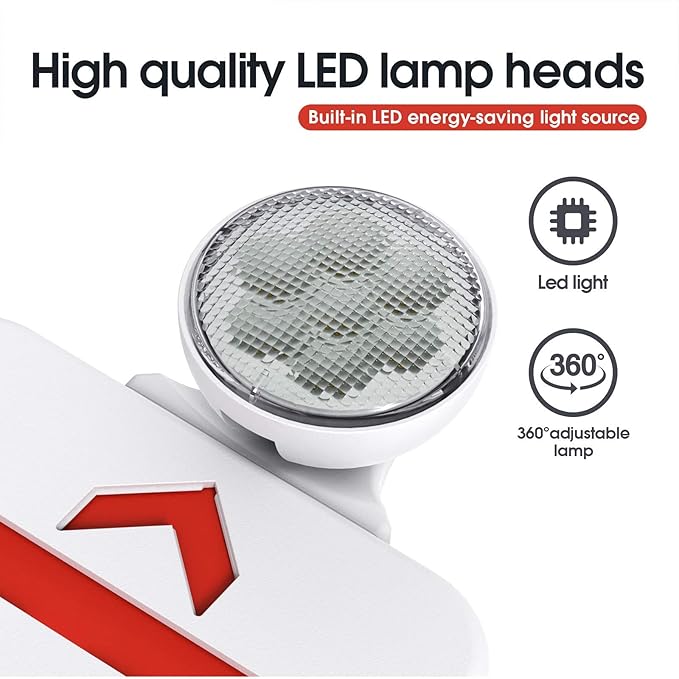 Red Led Exit Sign Emergency Light Combo Adjustable Two Head, Double Sided and Battery Backup Exit Light, Contractor Select, AC 120/277V (6 Pack)