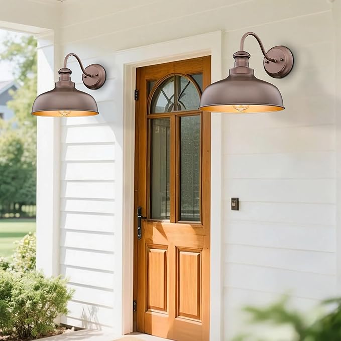 Outdoor Farmhouse Barn Light, Outside Wall Sconce, Weather Resistant Anti-Rust Farmhouse Exterior Wall Light, Outdoor Lantern Lamp for Porch, Garage, Patio, Entryway (Oil-Rubbed Bronze, 3 Pack)