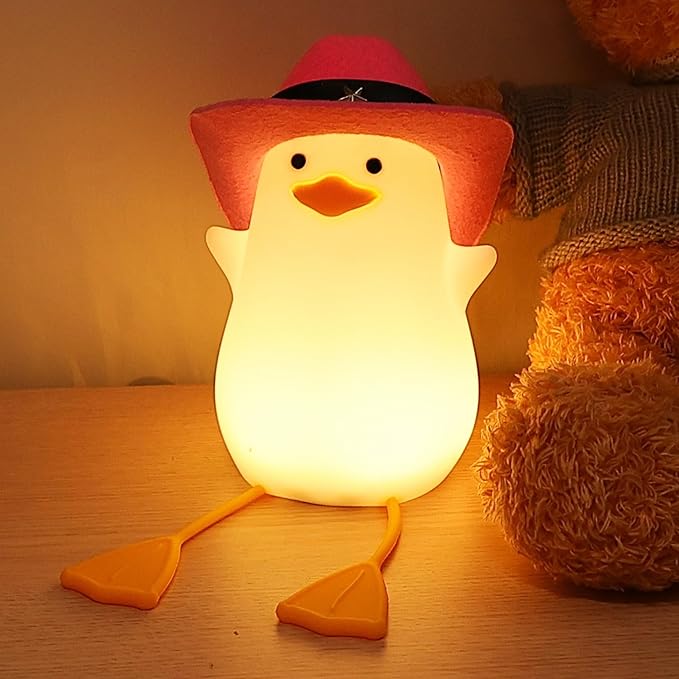Cute Benson Ducks Night Light, Squishy Touch Silicone Animal Nursery Bedside Lamp, Dimmer & Rechargeable, Birthday Gift for Boys, Girls, Teens (Pink Duck)