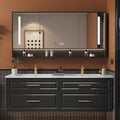 52IN Black Bathroom Vanity with Double Sinks - Hanging Cream Bathroom Vanities, Wall-Mounted 0pen Storage with 2 Drawers, Intelligent Defogging & Led Lighting | Integrated Washing Basin