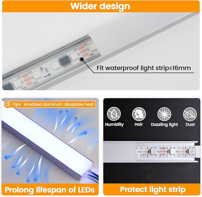 Muzata 20Pack 6.6FT/2M Wider LED Channel Silver Aluminum LED Strips Diffuser Channel with Milky White Cover U102 WW 2M
