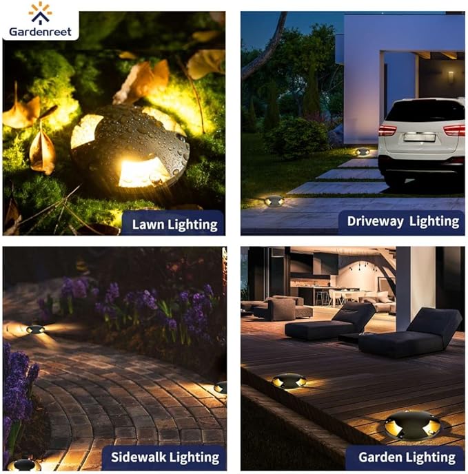 Gardenreet Outdoor Low Voltage Well Lights - Brass 12V Replaceable Bulb In-Ground Lighting, Low Voltage LED Turret Top Fixture, Antique Bronze for Backyard House Patio with 2700K Warm White MR16 Bulb