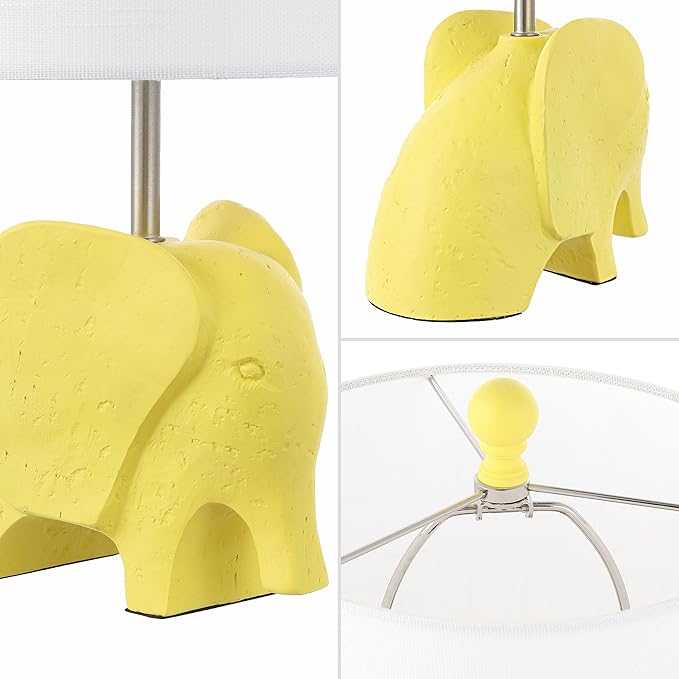 JONATHAN Y JYL1143C 17.5" Bohemian Elephant Table Lamp for Kids Room, Yellow Resin Animal Desk Lamp for Nursery, Playroom, Bedroom Bedside Nightstand, White Linen Drum Shade, LED Bulb Included