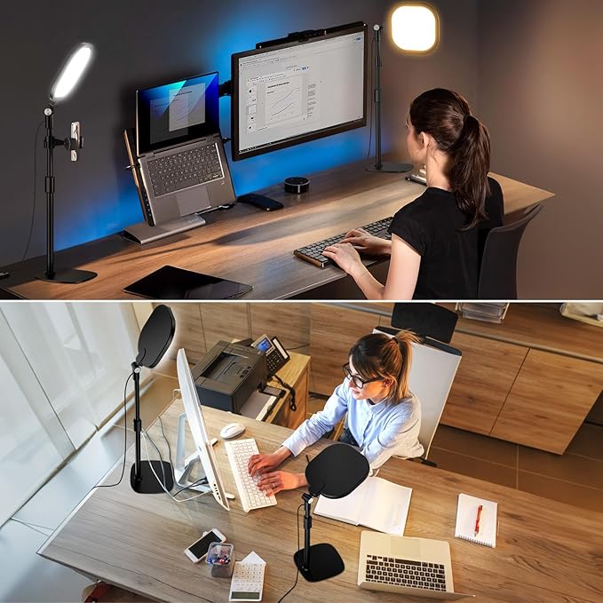 Zoom Lighting for Computer, Adjustable Desk Lighting for Video Calls, 30 Light Modes Video Conference Light, Desk Ring Light with Stand for Webcam, Meetings, Live Stream, Home Office. CRI 97.8