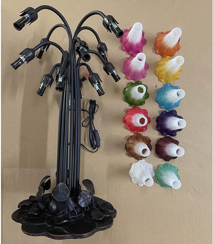 Bieye L10952 Lily Flower Blown Glass Accent Table Lamp for Living Room Bedroom Decoration (Multicolor, 12-Light)