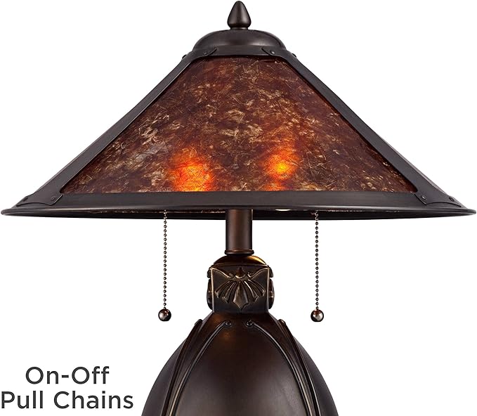 Robert Louis Tiffany Nell Art Deco Tiffany Style Small Accent Table Lamp 19" High Bronze Brown Antique Pottery Ceramic Natural Mica Shade Decor for Bedroom House Bedside Nightstand Home Office