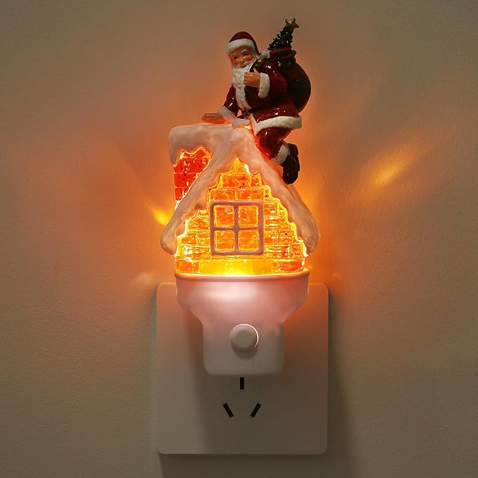 Christmas Santa Night Light Plug into Wall Glitter Water Nightlight with USB/Outlet Options, Christmas Decorative Nightlight for Bedroom Kitchen Nursery Hallway Holiday Decorations Gifts (Santa)