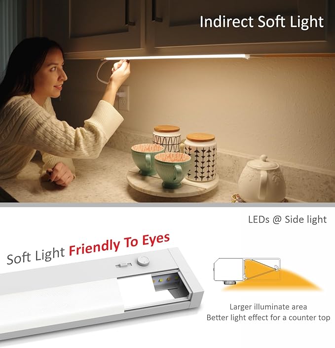 Under Cabinet Lighting Plug in or Hardwired Built-in Dimmer, 32 Inch 16W, 5CCT 2700/3000/3500/4000/5000K, Linkable Counter Lights for Kitchen, ETL Dimmable LED Light Fixture, White