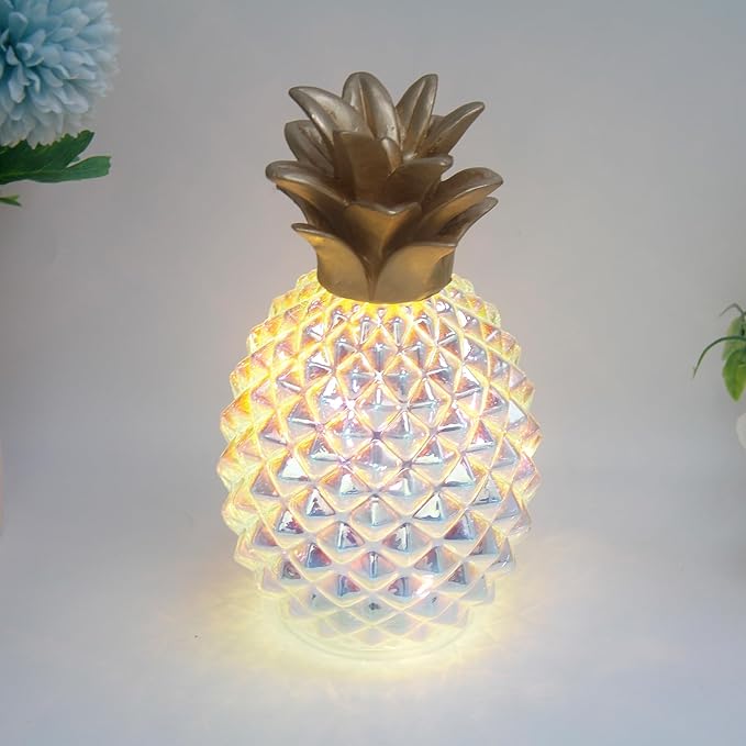 Mercury Glass Pineapple Lamp with Timer.Pineapple decortions Lights,Glass Table lamp,Battery Operated Led Night Light. Pineapple Decor for Kids Room,Bedroom,Home Decoration (Colorful Pineapple)