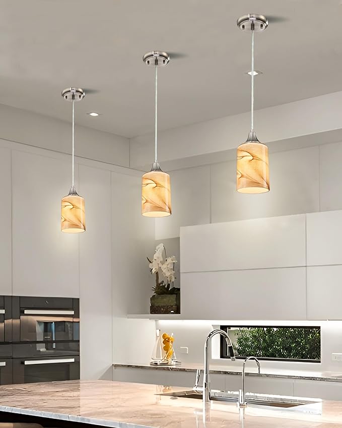 3Packs Cylinder Glass LampShade for Wall Sconce Mini Pendant Ceiling Fan Light 1.65in fitter Art Glass Light Cover Replacement Fixture for bathroom,Table Lamp kitchen Chandelier (Brown Marble-4P)