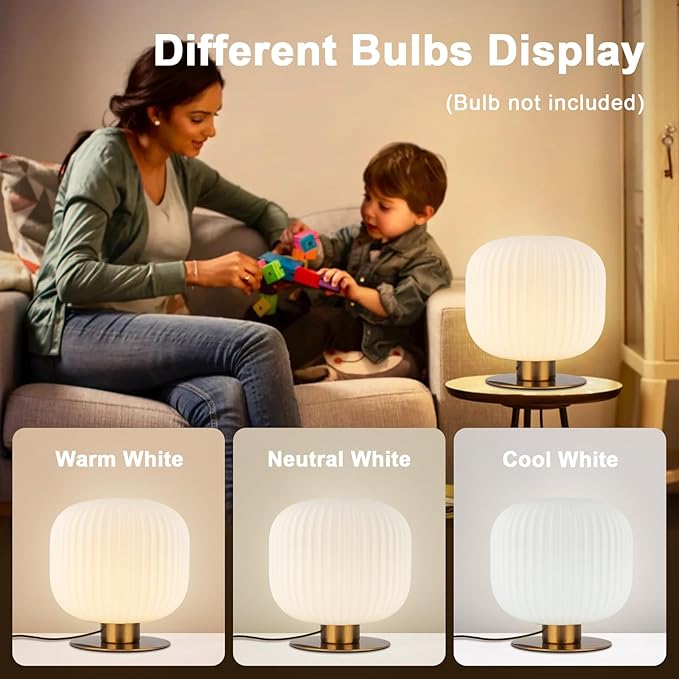 Milk Glass Table Lamp White Globe Table Lamp Mid Century Modern Lamp Gold Desk Lamp Vintage Bedside Lamp Small Nightstand Lamp Side Table Lamps for Bedroom Living Room Study End Table