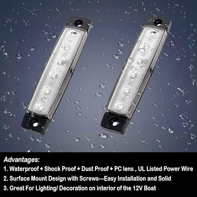 Marine Lights - 6Pcs Waterproof LED Interior Lights for Yacht, Fishing Boat, Kayak & More, 12v