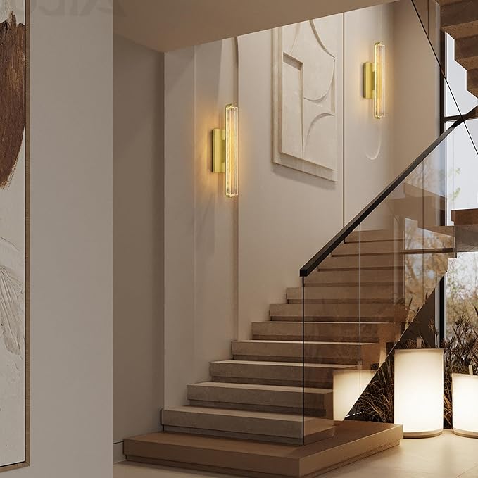 Crystal Wall Sconce, 19'' Brass Bathroom Wall Sconce, Modern Single Sconce Wall Lighting, Upgrated K9 Crystal Gold Wall Light, Bedroom Vanity Sconce, Wall Lamp for Living Room, Stairway, Hallway